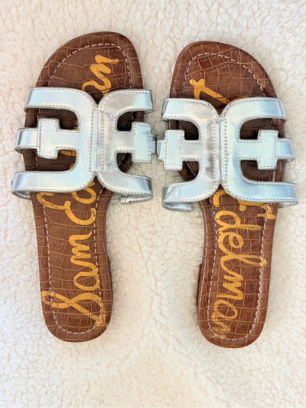 Sam Edelman Silver Leather Slide Sandals - Women's size 7.5